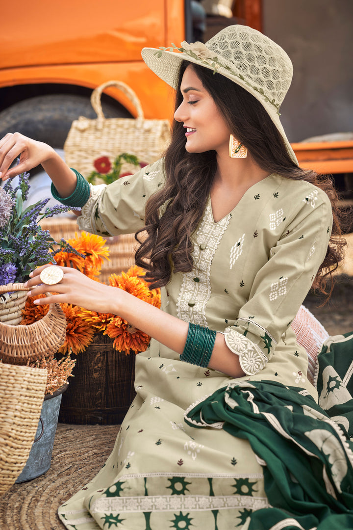 Sea Green Pure Cotton Khadi Block Print With Embroidery Work Long Salwar Suit