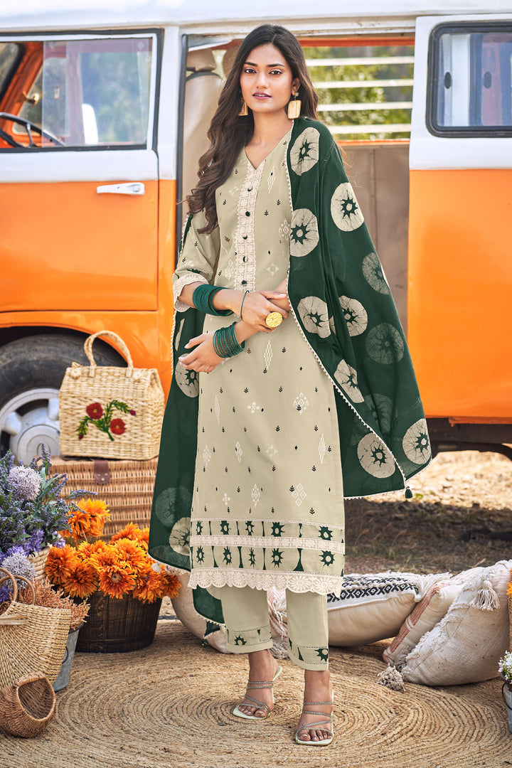 Sea Green Pure Cotton Khadi Block Print With Embroidery Work Long Salwar Suit