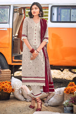 Load image into Gallery viewer, Dark Beige Pure Cotton Khadi Block Print With Embroidery Work Long Salwar Suit
