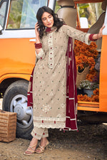 Load image into Gallery viewer, Cream Pure Cotton Khadi Block Print With Embroidery Work Long Dress
