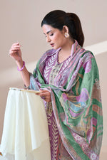 Load image into Gallery viewer, Purple Pure Moga Silk Embroidery And Batik Print Designer Suit
