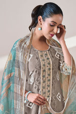 Load image into Gallery viewer, Pure Moga Silk Embroidery And Batik Print Designer Salwar Kameez In Dark Beige Color
