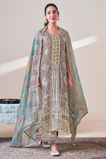 Load image into Gallery viewer, Pure Moga Silk Embroidery And Batik Print Designer Salwar Kameez In Dark Beige Color
