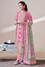 Load image into Gallery viewer, Pure Moga Silk Embroidery And Batik Print Designer Suit In Pink Color
