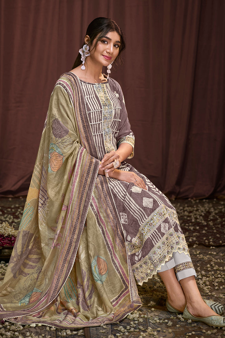 Light Lavender Pure Moga Silk Embroidery And Batik Print Long Salwar Suit