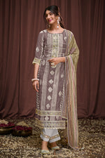 Load image into Gallery viewer, Light Lavender Pure Moga Silk Embroidery And Batik Print Long Salwar Suit
