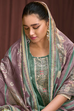 Load image into Gallery viewer, Pure Moga Silk Embroidery And Batik Print Long Salwar Kameez In Sea Green Color
