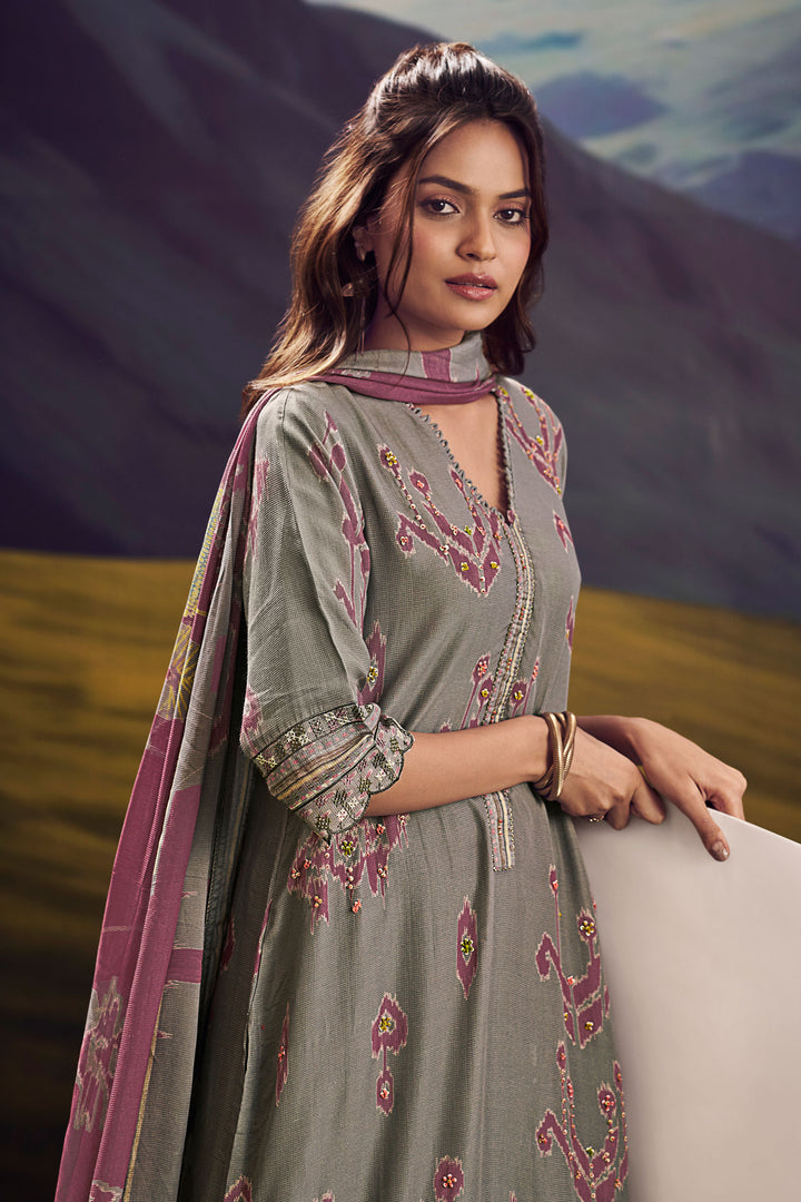 Premium Checks Print Straight Cut Salwar Kameez With Hand Embroidery