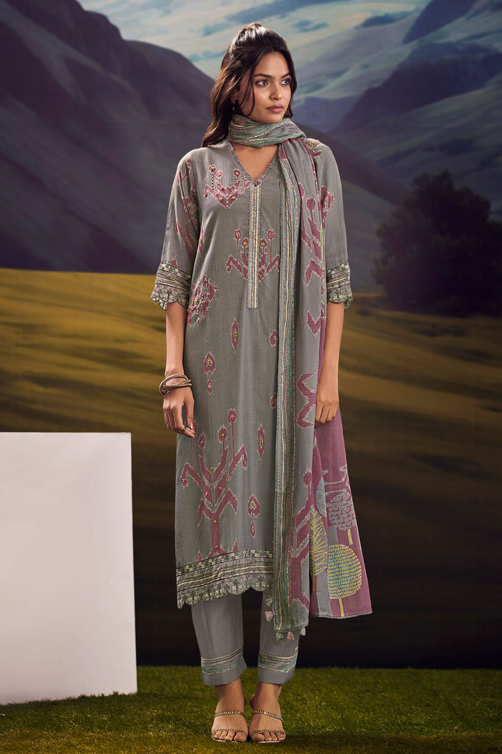Premium Checks Print Straight Cut Salwar Kameez With Hand Embroidery