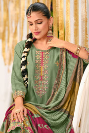 Premium Bemberg Muslin Checks Silk Embroidered Salwar Kameez With Digital Print Dupatta