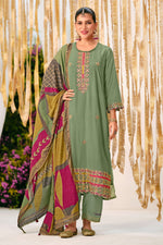 Load image into Gallery viewer, Premium Bemberg Muslin Checks Silk Embroidered Salwar Kameez With Digital Print Dupatta