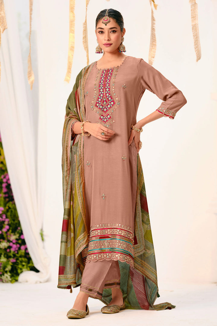 Bemberg Muslin Silk Checks Casual Wear Embroidered Salwar Kameez