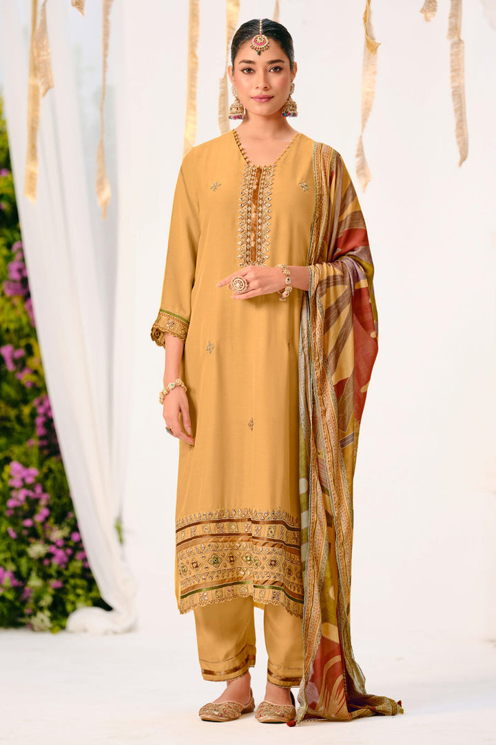 Designer Bemberg Muslin Checks Silk Salwar Suit With Lace And Digital Print Dupatta