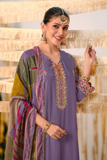 Load image into Gallery viewer, Premium Checks Silk Embroidered Straight Cut Salwar Suit With Printed Dupatta