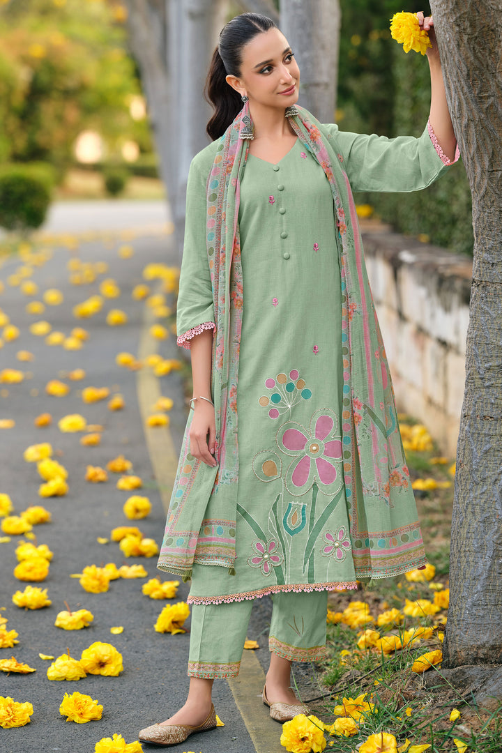 Premium Pure Linen Brush Print Embroidered Casual Salwar Suit
