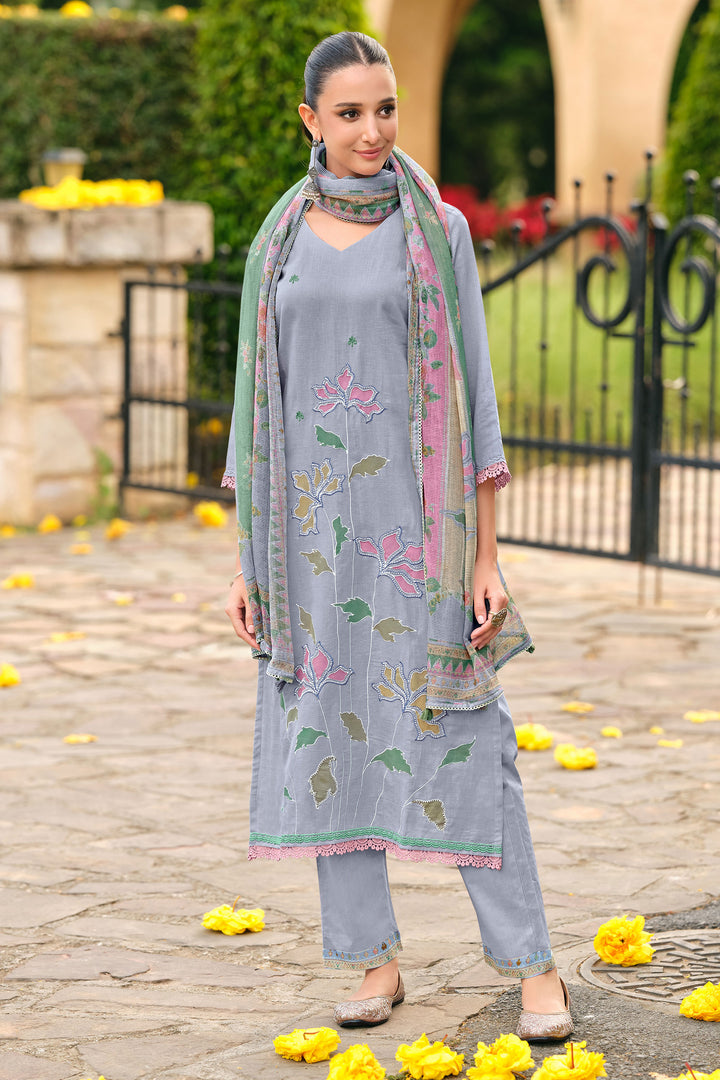 Traditional Pure Linen Embroidered Daily Wear Salwar Kameez