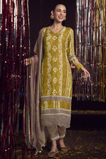 Load image into Gallery viewer, Green Pure Moga Silk Embroidery And Batik Print Designer Long Straight Cut Salwar Suit