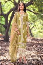 Load image into Gallery viewer, Green Pure Muga Silk Embroidery And Batki Print Designer Salwar Kameez
