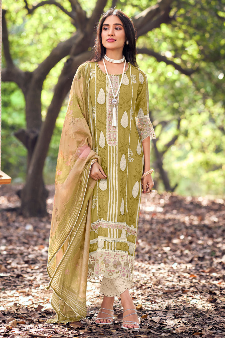 Green Pure Muga Silk Embroidery And Batki Print Designer Salwar Kameez