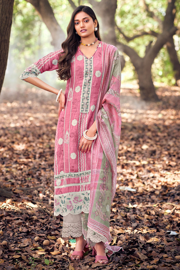 Pink Pure Muga Silk Embroidery And Batki Print Designer Salwar Suit