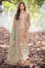 Load image into Gallery viewer, Beige Pure Muga Silk Embroidery And Batki Print Designer Salwar Suit
