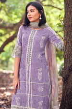 Load image into Gallery viewer, Pure Muga Silk Embroidery And Batki Print Salwar Suit In Lavender Color
