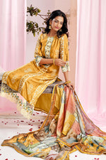 Load image into Gallery viewer, Yellow Color Pure Moga Silk Embroidery And Batik Print Salwar Kameez
