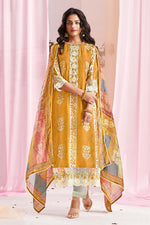 Load image into Gallery viewer, Yellow Color Pure Moga Silk Embroidery And Batik Print Salwar Kameez
