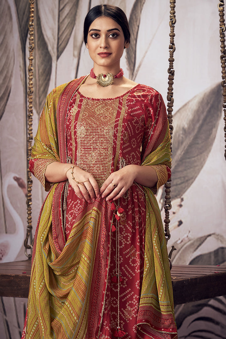 Pure Moga Silk Jacquard Digital Bandhani Print Designer Salwar Kameez