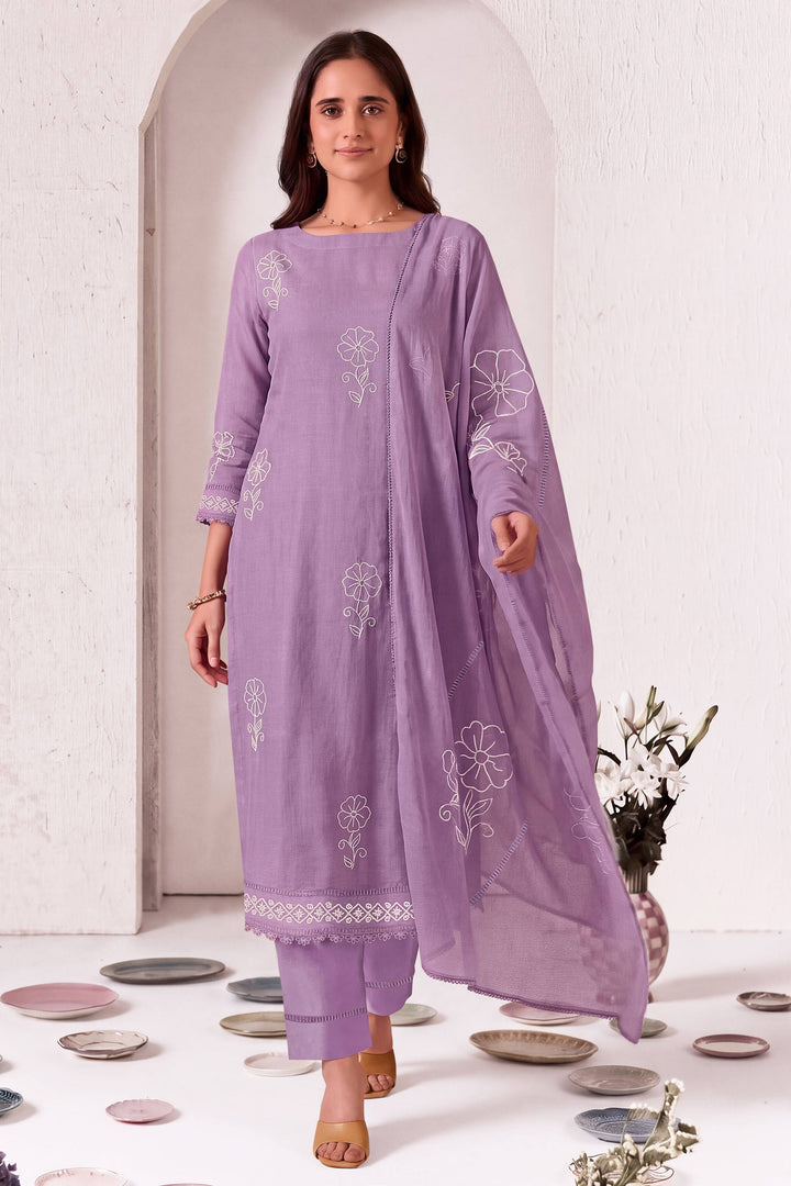 Malai Chanderi Placement Beads Lace Work Salwar Suit