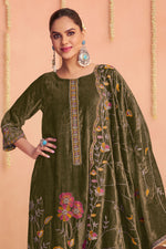 Load image into Gallery viewer, Green Pure Viscose Velvet With Embroidery Work Designer Dress
