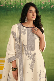 Off White Pure Cotton Jacquard Embroidered Straight Cut Daily Wear Salwar Kameez