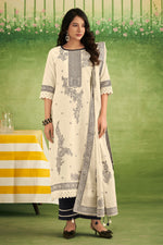 Load image into Gallery viewer, Off White Pure Cotton Jacquard Embroidered Straight Cut Daily Wear Salwar Kameez