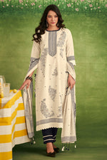 Load image into Gallery viewer, Elegant Off White Cotton Jacquard Straight Cut Salwar Suit