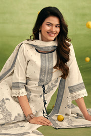 Pure Cotton Jacquard Embroidery Long Straight Cut Salwar Kameez