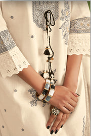 Off White Designer Cotton Jacquard Daily Wear Salwar Kameez