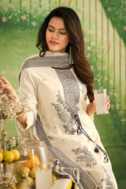 Classic Off White Pure Cotton Jacquard Straight Cut Salwar Suit