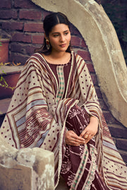 Pure Kota Checks Hand Block Print Salwar Kameez In Brown Color
