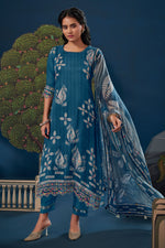 Load image into Gallery viewer, Pure Premium Corduroy Digital Print Salwar Kameez In Teal Color
