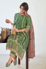 Load image into Gallery viewer, Green Pure Tissue With Fancy Placement Embroidery Work Designer Long Suit
