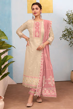 Load image into Gallery viewer, Designer Beige South Cotton Long Straight Salwar Kameez With Dupatta