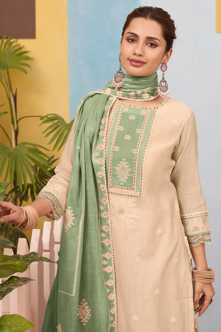 Graceful Beige Pure Cotton Designer Straight Cut Salwar Kameez