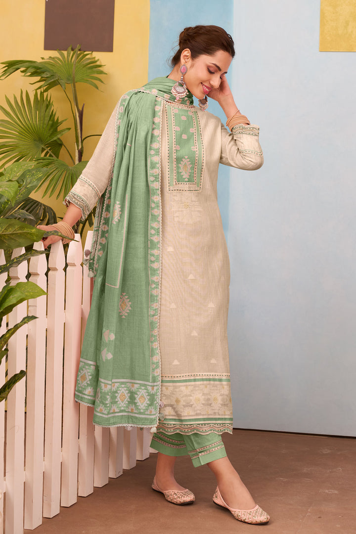 Graceful Beige Pure Cotton Designer Straight Cut Salwar Kameez