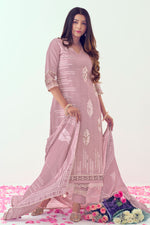 Load image into Gallery viewer, Pink Pure Linen Digital Print With Handwork Casual Dress
