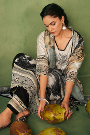 Beige Pure Muslin Silk Digital Print Long Dress