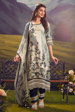 Load image into Gallery viewer, Grey Pure Muslin Silk Digital Print Fancy Salwar Suit
