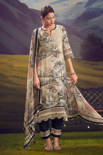 Load image into Gallery viewer, Cream Pure Muslin Silk Digital Print Fancy Dress
