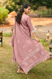 Pink Pure Cotton Embroidery Hand Block Print Straight Cut Salwar Suit