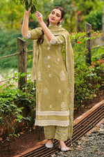 Load image into Gallery viewer, Olive Pure Cotton Embroidery Hand Block Print Straight Cut Dress
