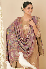 Load image into Gallery viewer, Brown Color Pure Pashmina Slub Hand Batik Print Salwar Kameez
